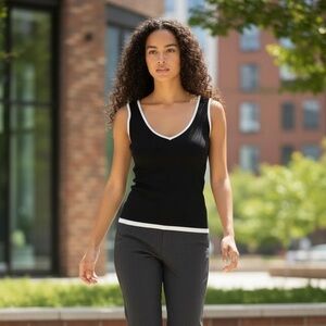 White House Black Market Deep V Sleeveless Black Shell